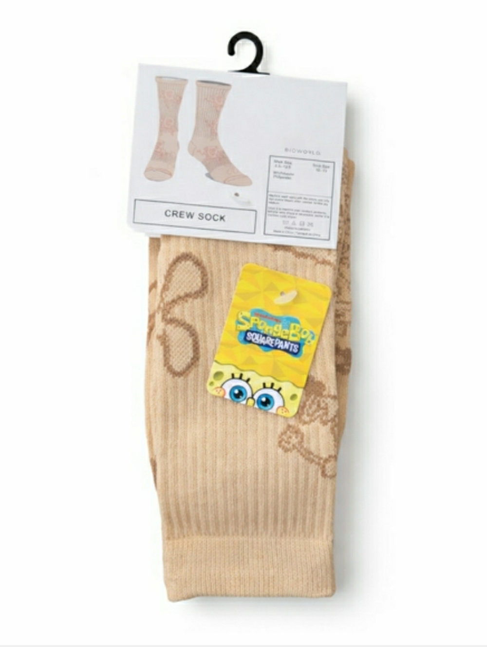 Bioworld Spongebob Squarepants Beige Tan Crew Socks NEW NWT